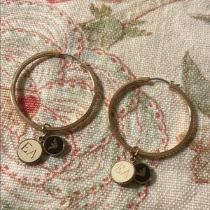 Emporio Armani Ridged Rose Gold Steel Hoop Earrings with Two Dangling Charms